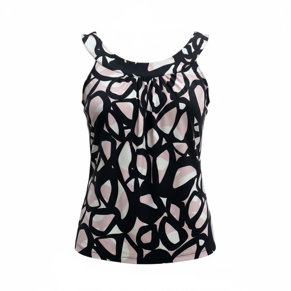 Calvin Klein Sleeveless Cowl Neck Top Blouse Pink Black Stretchy Size S RN#54163